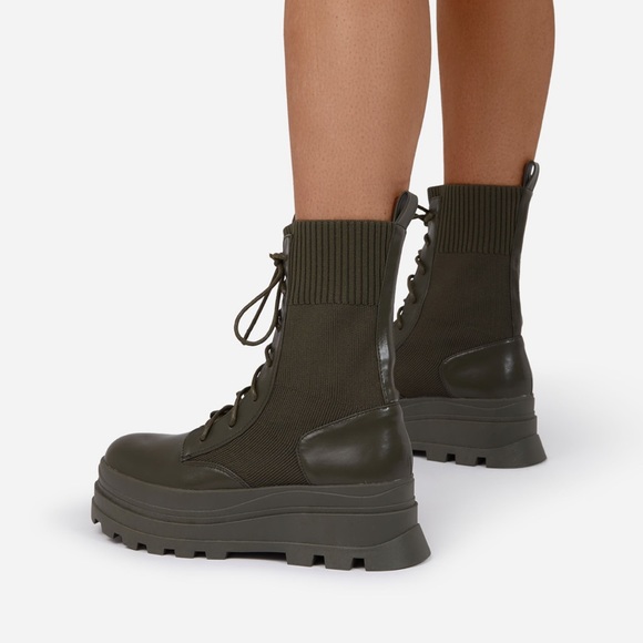 KHAKI KNITTED CHUNKY BIKER BOOT - Picture 4 of 6